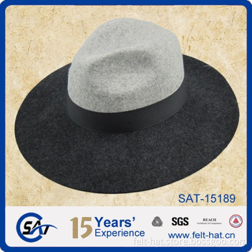 two tone Mix grey fedora hat for women in pure wool felt